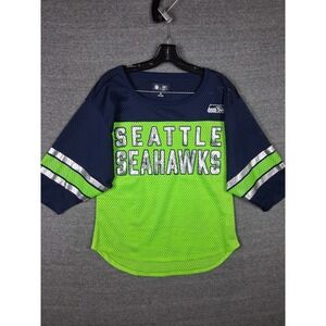 NFL Seattle Seahawks Womens Shirt Small Blue Neon Green Mesh Team Apparel